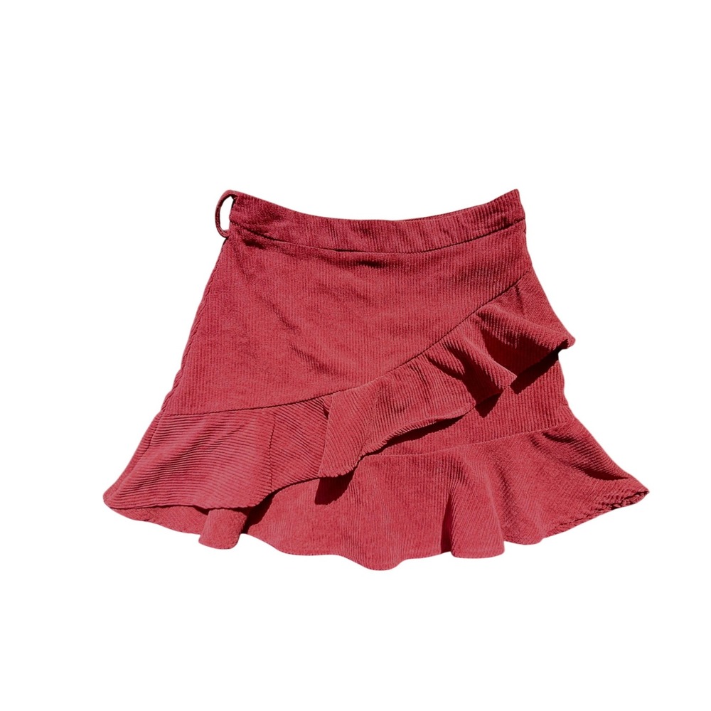 Hyfve Burgundy Red Corduroy Ruffle Mini Skirt Asymmetrical Flounce Small